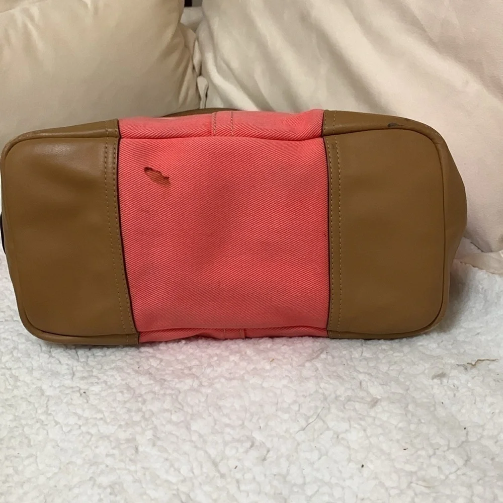 Coach Hadley Variegated coral and beige striped coach tote